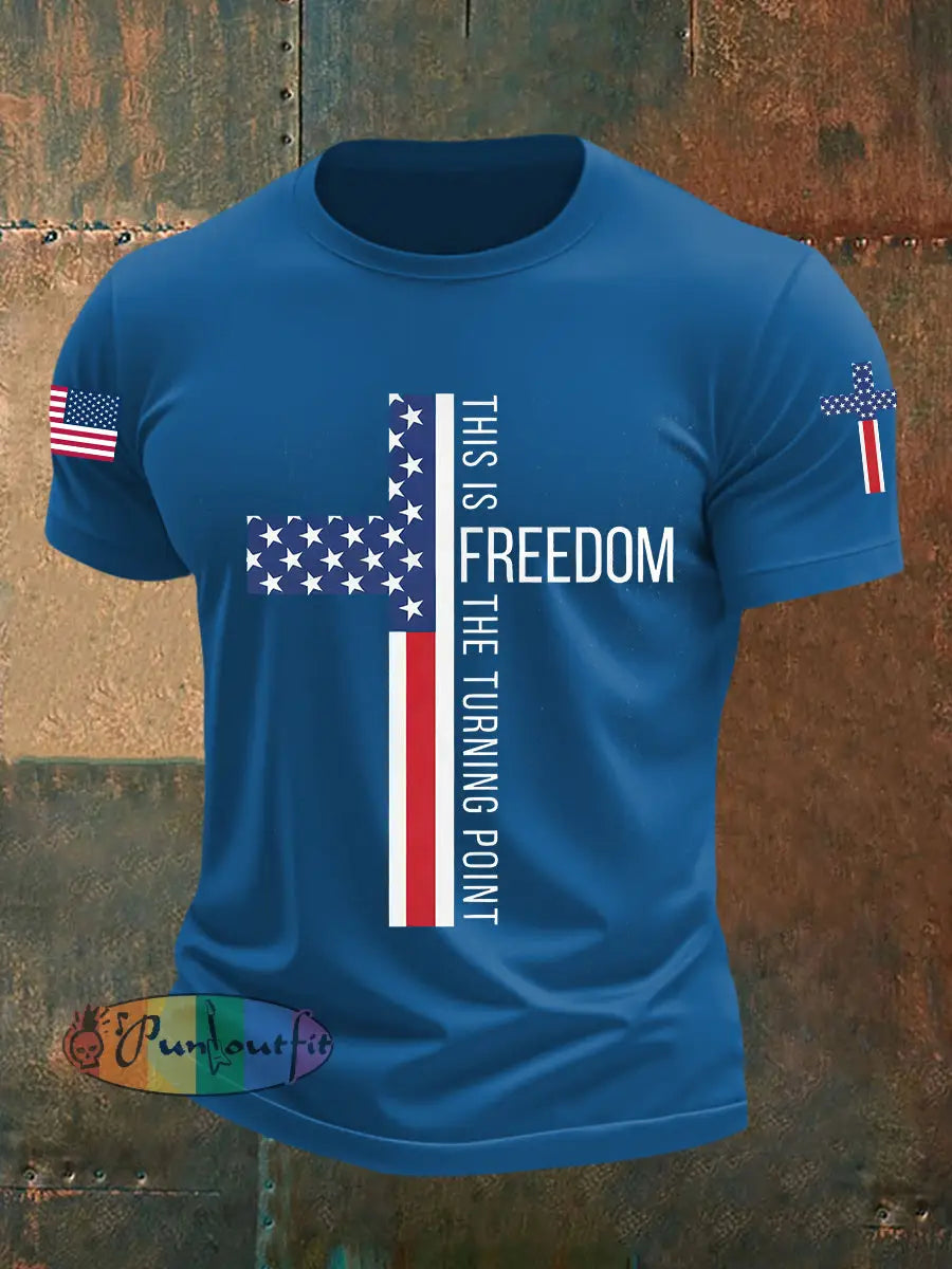 Men’s This Is The Turning Point Falg Cross Short-sleeved T-shirt Blue / S
