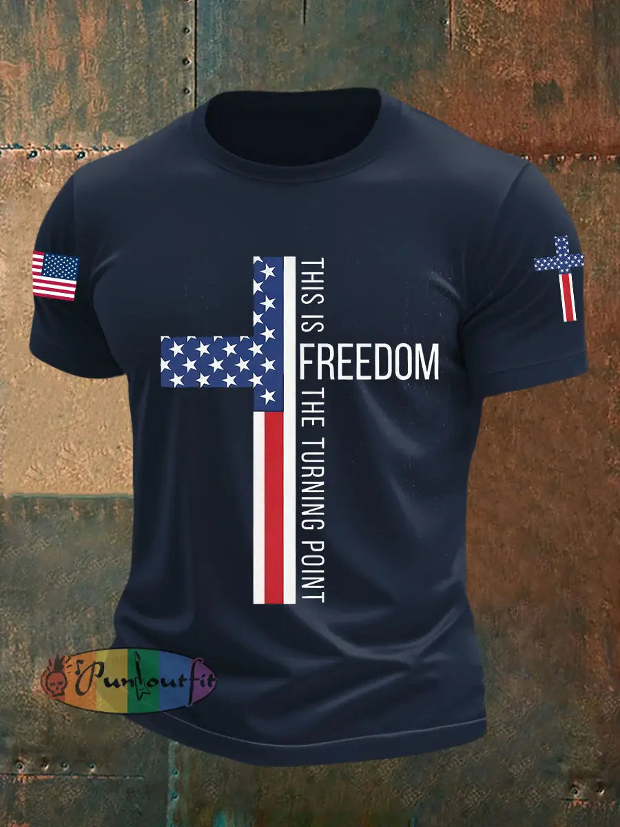 Men’s This Is The Turning Point Falg Cross Short-sleeved T-shirt Navy Blue / S