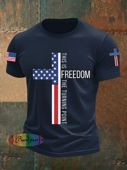 Men’s This Is The Turning Point Falg Cross Short-sleeved T-shirt Navy Blue / S