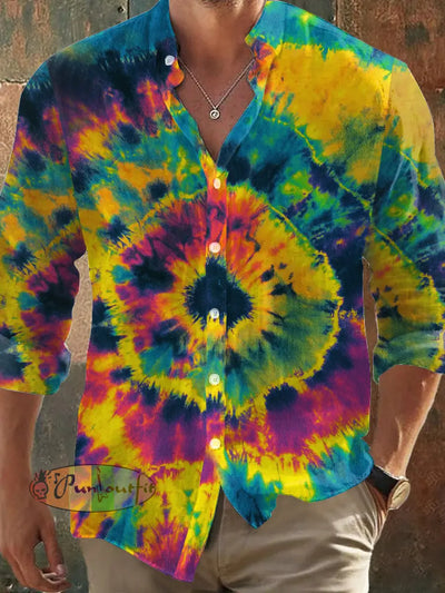 Men’s Tie-Dye Print Casual Vintage Shirt Long Sleeve Colorful / S