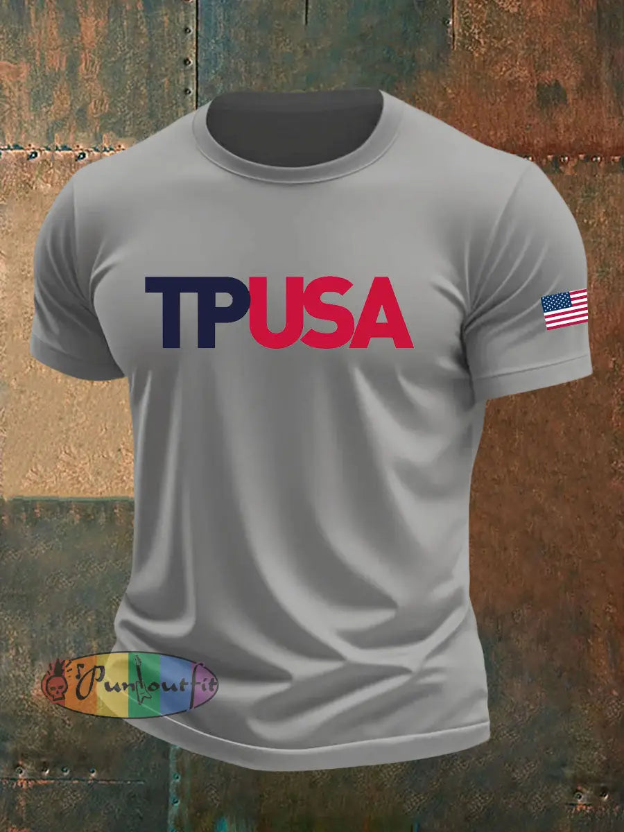 Men’s TPAUSA Printed imitation cotton short-sleeved T-shirt Light Gray / S