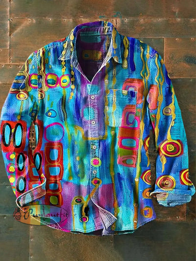 Men’s Tribal Ethnic Printed Casual Lapel Long Sleeve Shirt As Picture / S