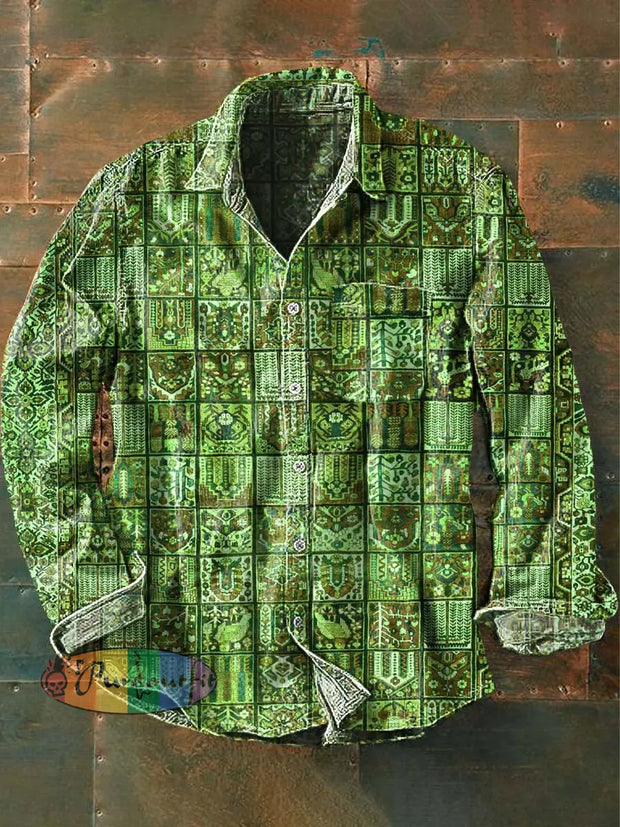 Men’s Tribal Ethnic Printed Casual Lapel Long Sleeve Shirt As Picture / S