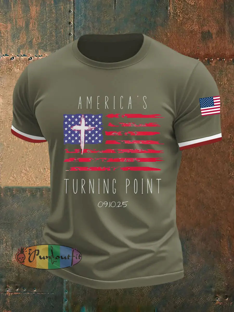 Men’s Turning Point Flag Cross Short Sleeves T-shirt Army Green / S