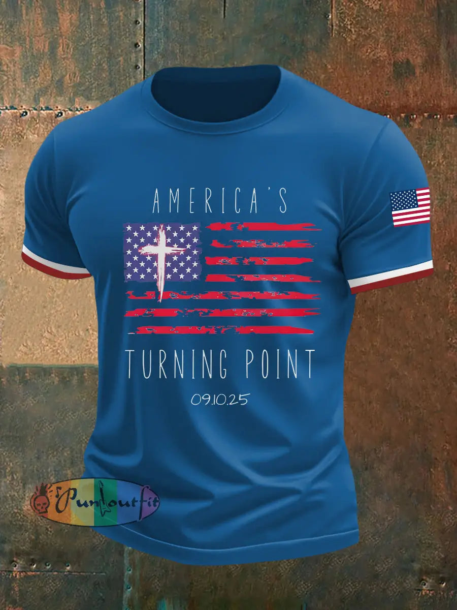 Men’s Turning Point Flag Cross Short Sleeves T-shirt Blue / S