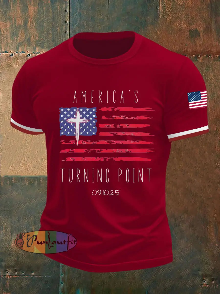 Men’s Turning Point Flag Cross Short Sleeves T-shirt Deep Red / S