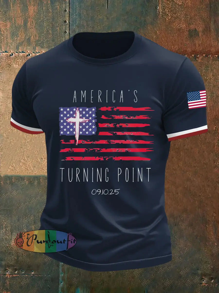 Men’s Turning Point Flag Cross Short Sleeves T-shirt Navy Blue / S