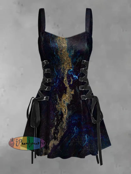 Men’s Vintage Abstract Art Ripple Print Casual Long Sleeve Shirt Mini Dress / S