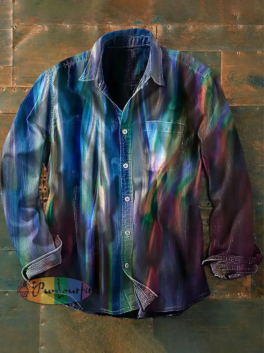 Men’s Vintage Abstract Blue Lagoon Print Casual Long Sleeve Shirt Blue / S