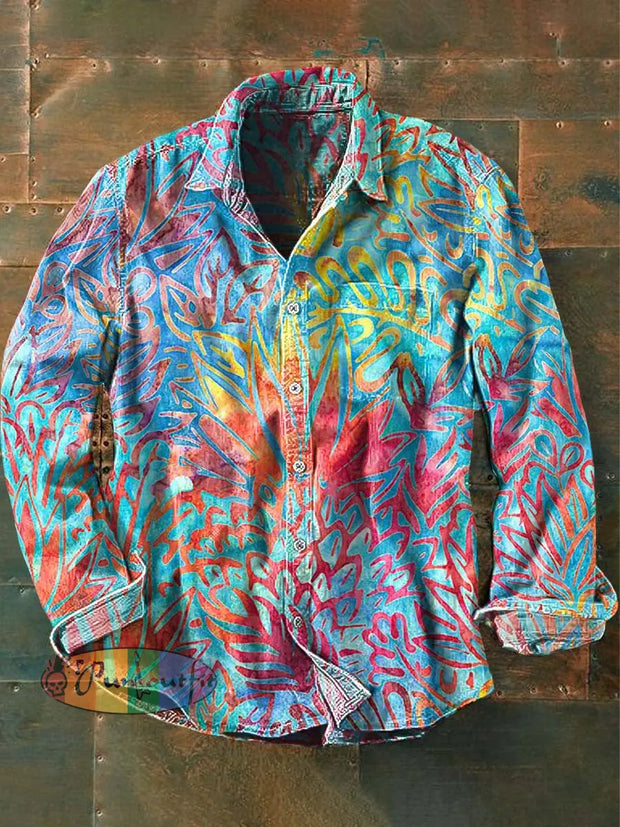 Mens Vintage Abstract Print Casual Long Sleeve Shirt As Picture / S