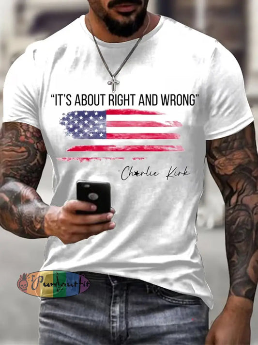 Men’s Vintage Charlie Kirk American Flag Print Commemorative T-Shirt A / S