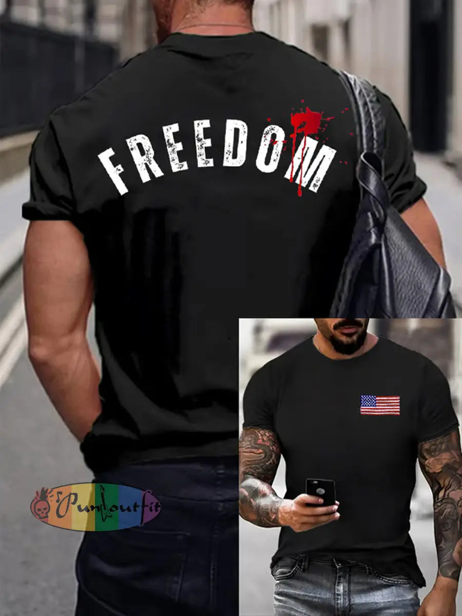 Men’s Vintage Charlie Kirk American Flag Print Commemorative T-Shirt B / S