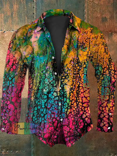 Men’s Vintage Colourful Aged Patterns Abstract Print Casual Long Sleeve Shirt As picture / S