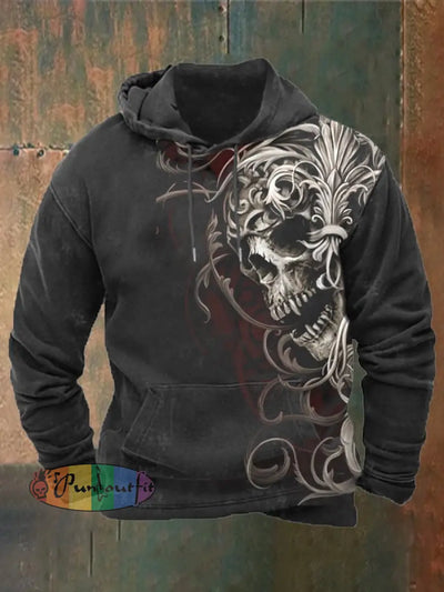 Men’s Vintage Dark Skull Print Hoodie As Shown / S Hoodies&Sweatshirts