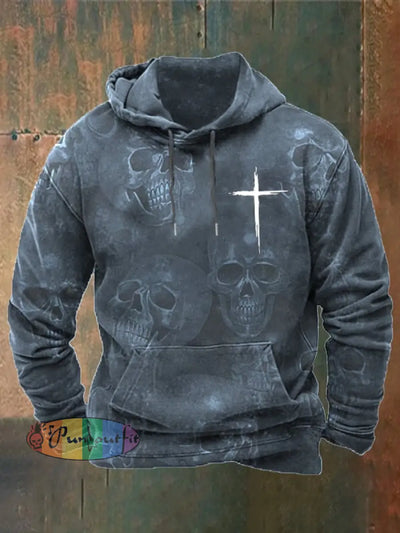 Men’s Vintage Dark Skull Print Hoodie As Shown / S Hoodies&Sweatshirts