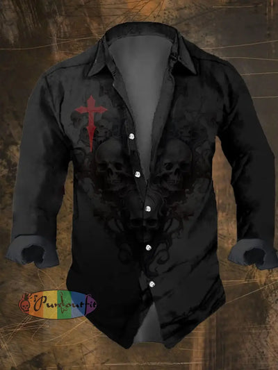 Men’s Vintage Dark Skull Print Long Sleeve Shirt Multicolor / S