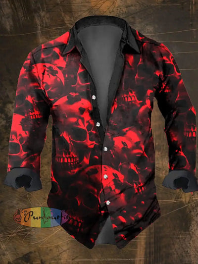 Men’s Vintage Dark Skull Print Long Sleeve Shirt Multicolor / S