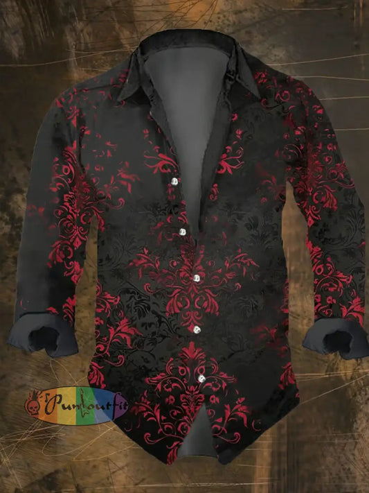 Men’s Vintage Dark Skull Print Long Sleeve Shirt Multicolor / S