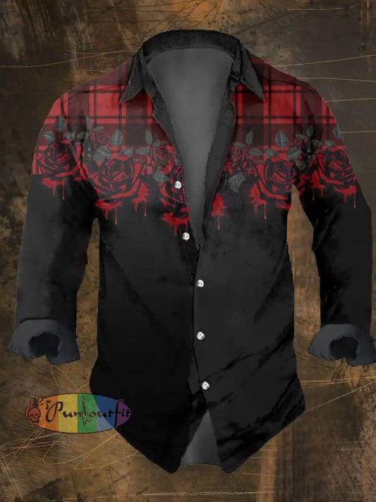 Men’s Vintage Dark Skull Print Long Sleeve Shirt Multicolor / S
