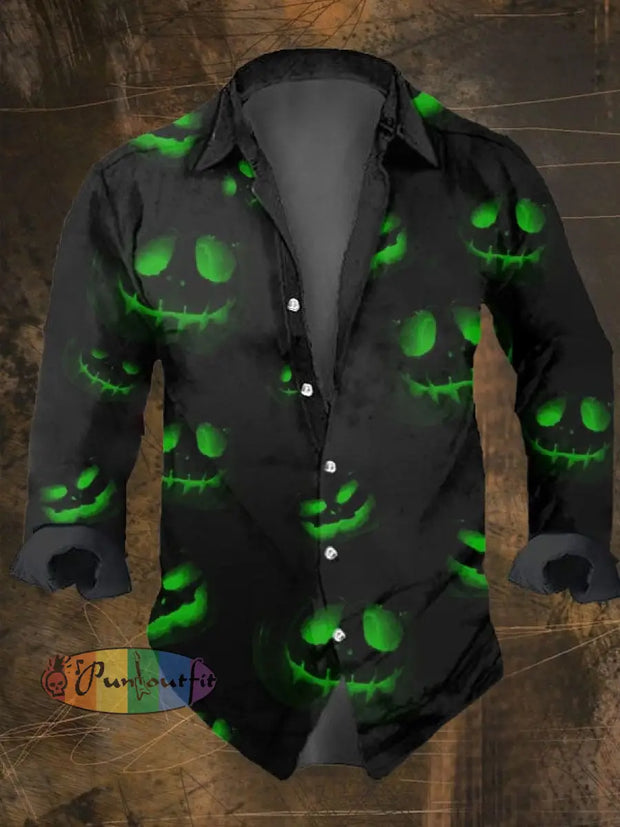 Men’s Vintage Dark Skull Print Long Sleeve Shirt Multicolor / S