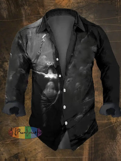 Men’s Vintage Dark Skull Print Long Sleeve Shirt Multicolor / S