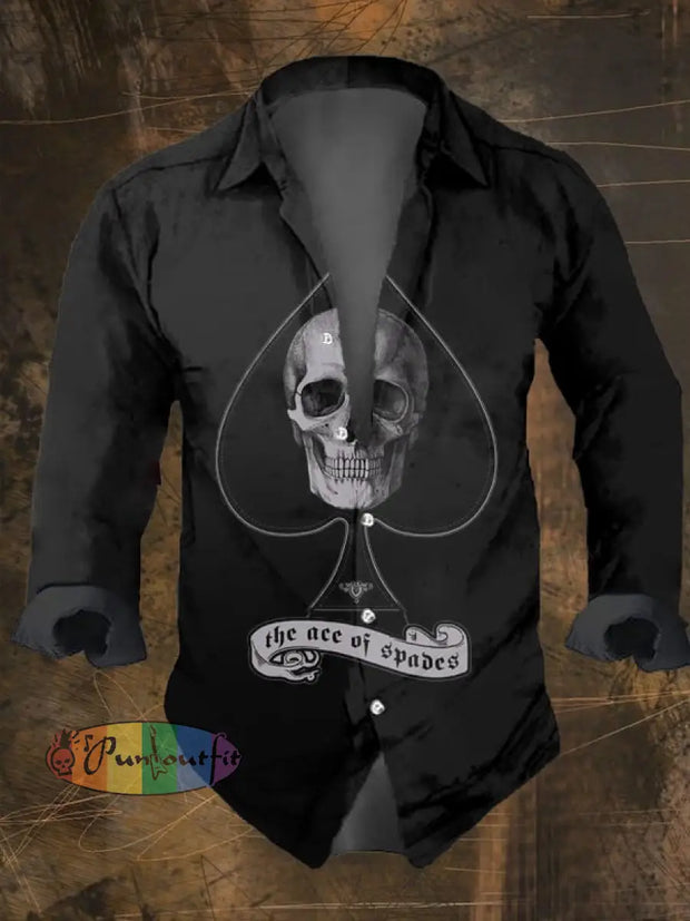 Men’s Vintage Dark Skull Print Long Sleeve Shirt Multicolor / S