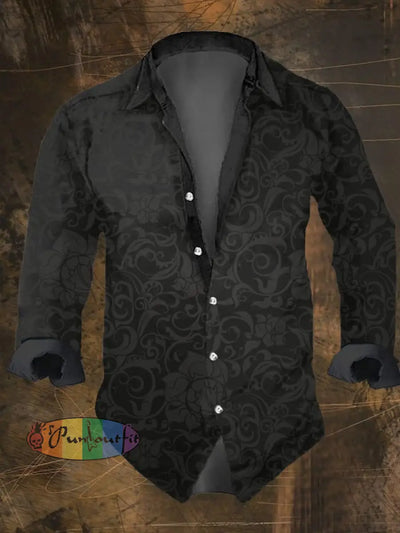 Men’s Vintage Dark Skull Print Long Sleeve Shirt Multicolor / S