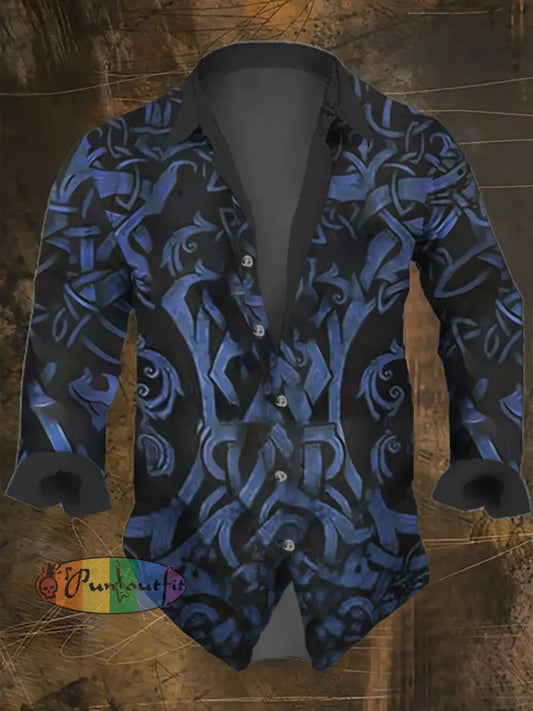 Men’s Vintage Dark Skull Print Long Sleeve Shirt Multicolor / S