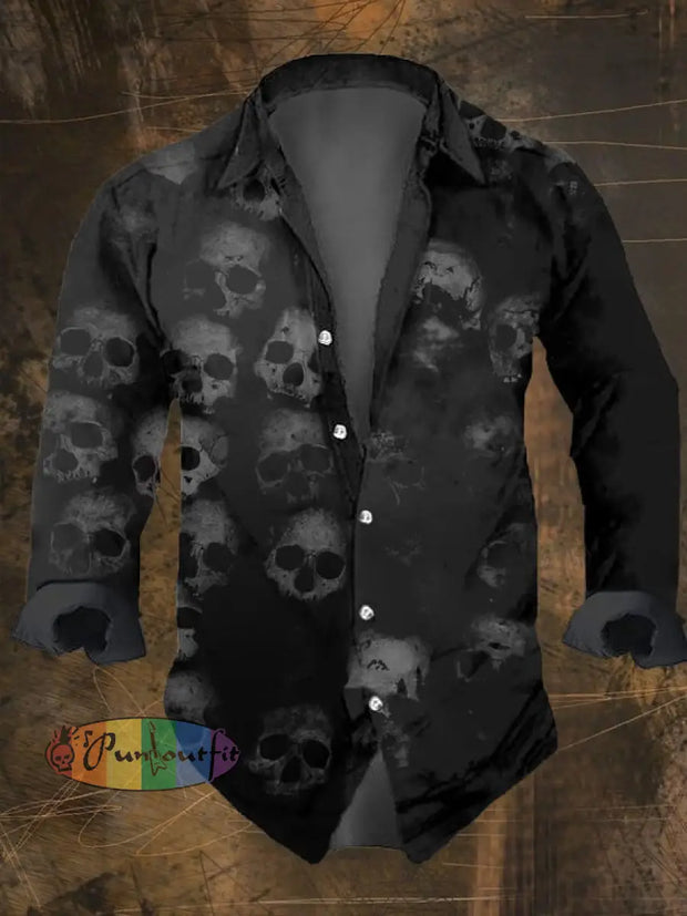Men’s Vintage Dark Skull Print Long Sleeve Shirt Multicolor / S