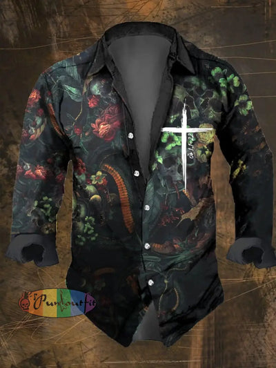 Men’s Vintage Dark Skull Print Long Sleeve Shirt Multicolor / S