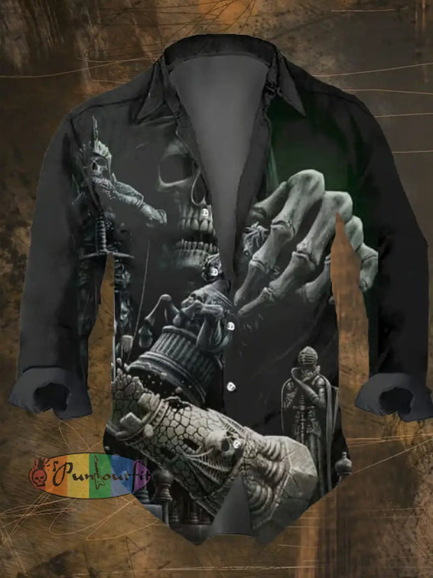 Men’s Vintage Dark Skull Print Long Sleeve Shirt Multicolor / S