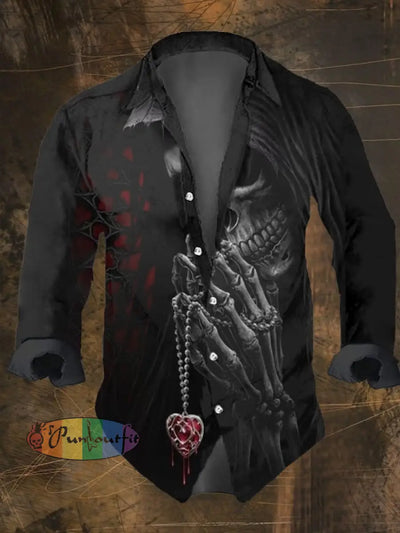 Men’s Vintage Dark Skull Print Long Sleeve Shirt Multicolor / S