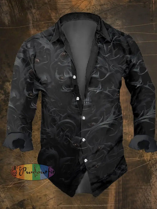 Men’s Vintage Dark Skull Print Long Sleeve Shirt Multicolor / S