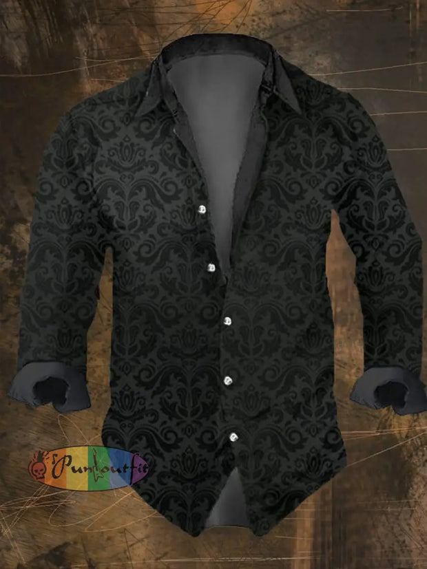 Men’s Vintage Dark Skull Print Long Sleeve Shirt Multicolor / S