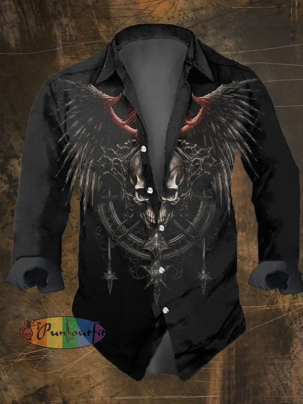 Men’s Vintage Dark Skull Print Long Sleeve Shirt Multicolor / S