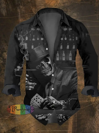 Men’s Vintage Dark Skull Print Long Sleeve Shirt Multicolor / S