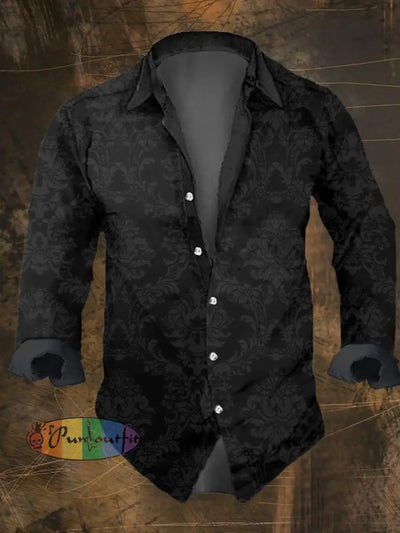 Men’s Vintage Dark Skull Print Long Sleeve Shirt Multicolor / S