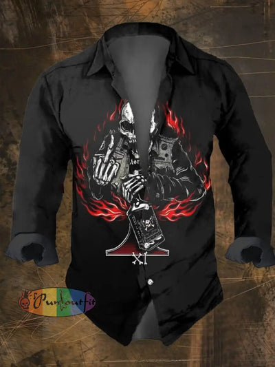 Men‘s Vintage Dark Skull Print Long Sleeve Shirt Multicolor / S