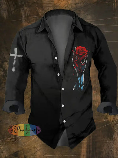 Men’s Vintage Dark Skull Print Long Sleeve Shirt Multicolor / S