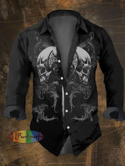 Men’s Vintage Dark Skull Print Long Sleeve Shirt Multicolor / S