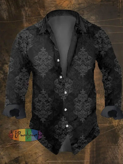 Men’s Vintage Dark Skull Print Long Sleeve Shirt Multicolor / S