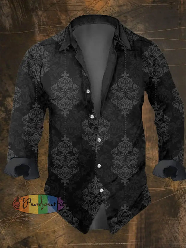 Men’s Vintage Dark Skull Print Long Sleeve Shirt Multicolor / S