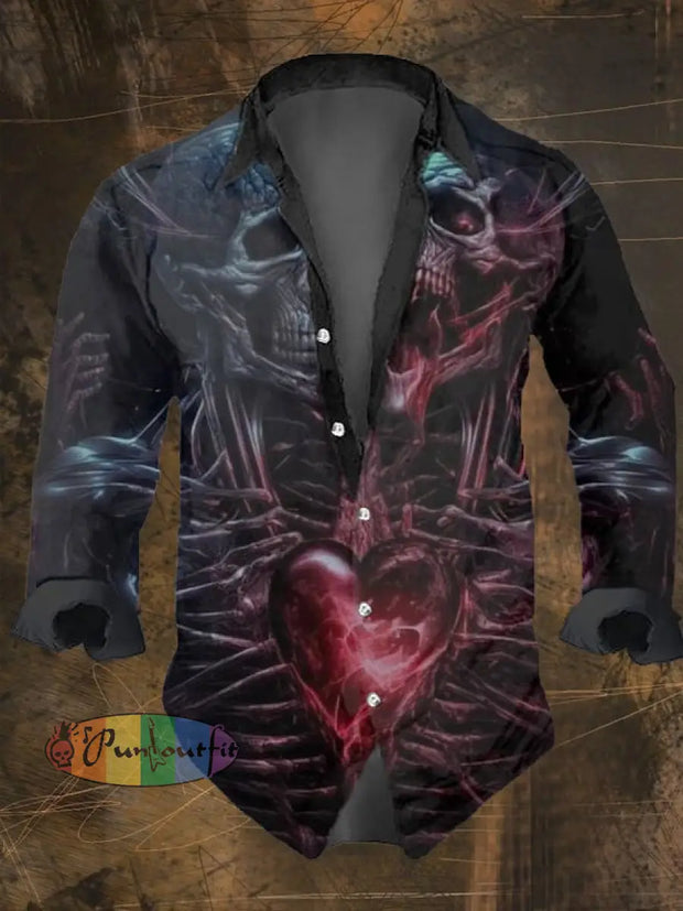 Men’s Vintage Dark Skull Print Long Sleeve Shirt Multicolor / S