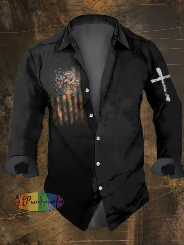 Men’s Vintage Dark Skull Print Long Sleeve Shirt Multicolor / S