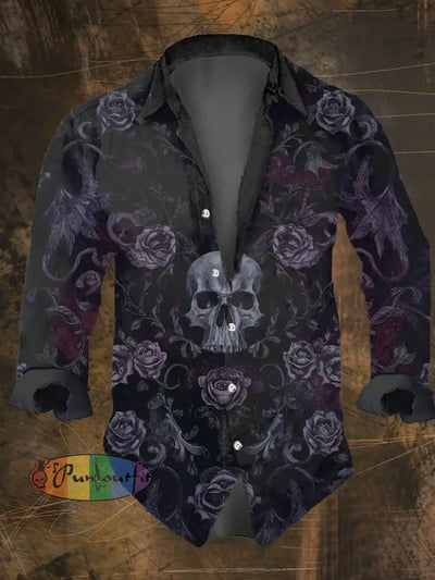 Men’s Vintage Dark Skull Print Long Sleeve Shirt Multicolor / S