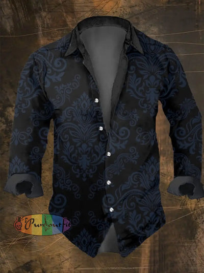Men’s Vintage Dark Skull Print Long Sleeve Shirt Multicolor / S