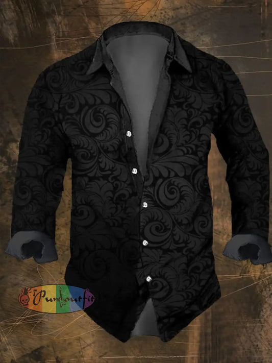 Men’s Vintage Dark Skull Print Long Sleeve Shirt Multicolor / S