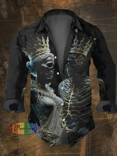 Men’s Vintage Dark Skull Print Long Sleeve Shirt Multicolor / S
