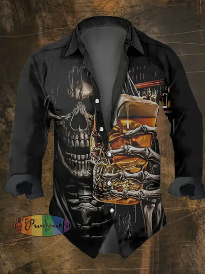 Men’s Vintage Dark Skull Print Long Sleeve Shirt Multicolor / S