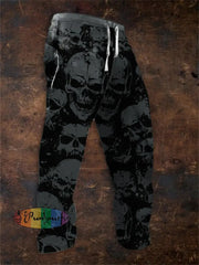 Men’s Vintage Dark Style Ghost Skull Halloween Art Print Sweatpants Picture 2 / S Shorts